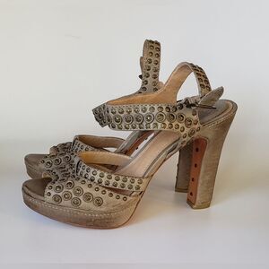 Frye Samantha Disc Ankle High Heel Studded Leather Shoe Size 8.5 M